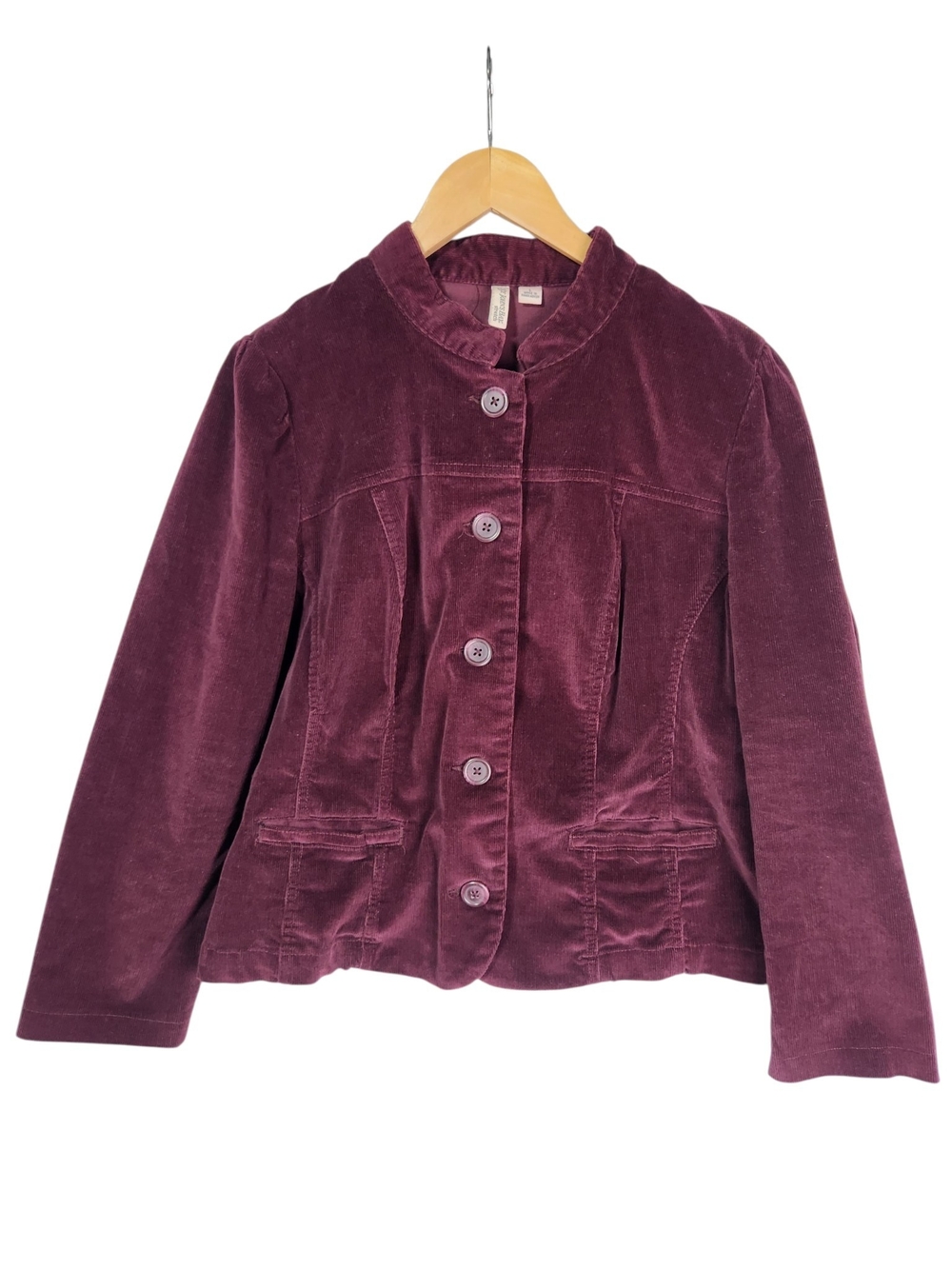 Jones New York Stretch Lg Plum Burgundy Corduroy Jacket Puff Sleeve Cottagecore